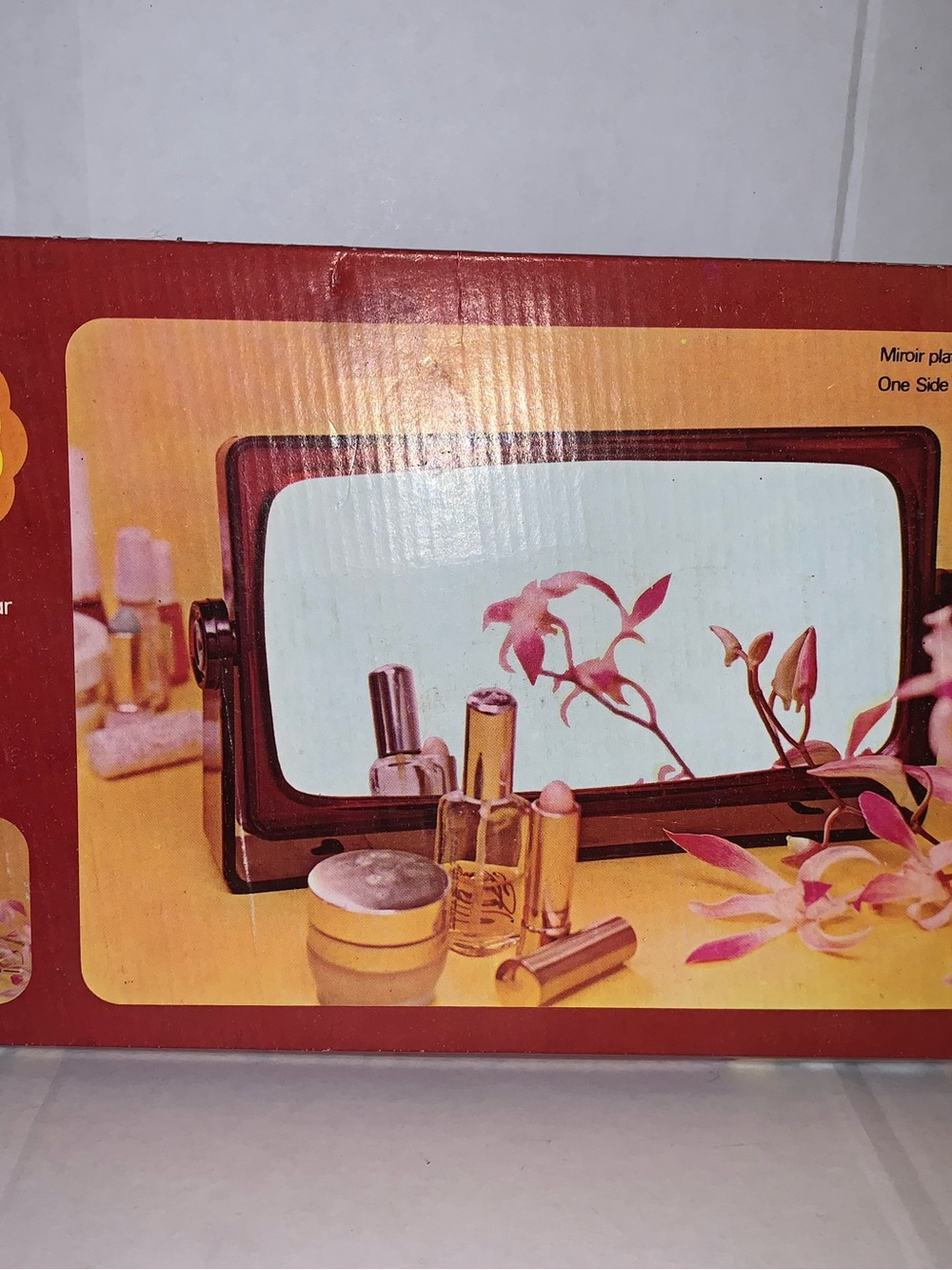 Vintage Three Purpose Vanity RED Mirror Stand 1X 2X 3X Magnifying Original Box-